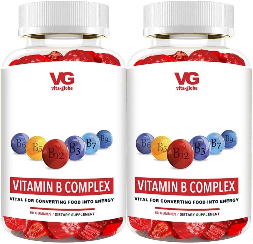 VITA GLOBE B Complex Gummy Vitamins - ビタミンC、ナイアシン、B6、B12、バイオチンとエネルギー、心の健康と脳サポート、120カウント(パッケージ2)