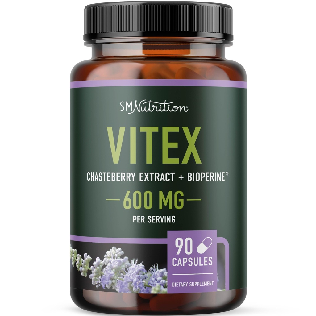 Vitex Chasteberry Supplement 600mg | 女性のホルモンバランス、更年期障害、月経規則的なアクネ* | 認定グルテンフリー、ベジタリアン | 90 カプセル、3 ヶ月の供給