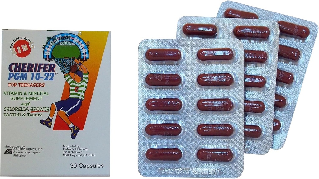 亜鉛、ダブルクロレラ成長因子とタウリンPGM 10-22(30カプセル)のCHERIFERカプセル