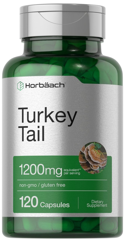 ホルバハチのトルコの尾のきのこのカプセル  1200mg   120の計算 非GMOおよびグルテンフリーのエキス