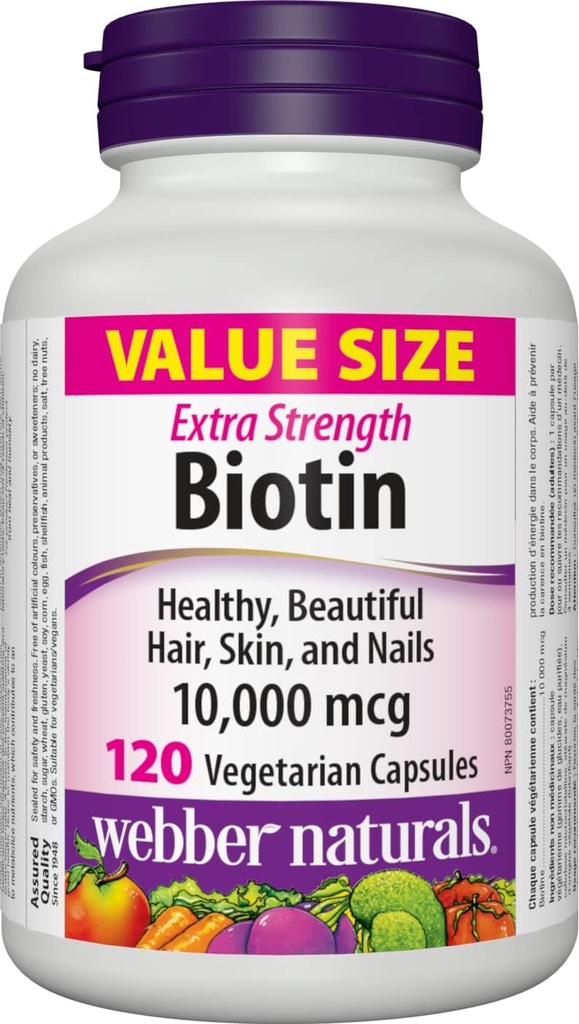 Webber NaturalsのBiotinの余分強さ10,000のmcg、120のカプセル