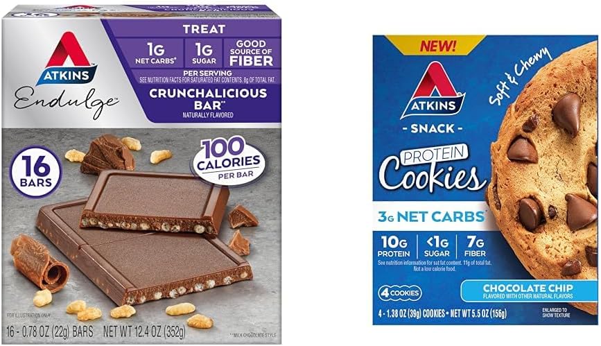 AtkinsのEndulgeのCrunchaliciousチョコレート バー、16の計算及びチョコレート チップの蛋白質のクッキー、4の計算