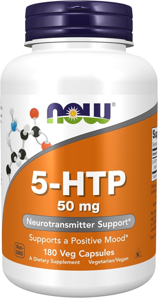 NOW Foods Supplements, 5-HTP (5-hydroxytryptophan) 50 mg, Neurotransmitter Support*, 180 Veg Capsules