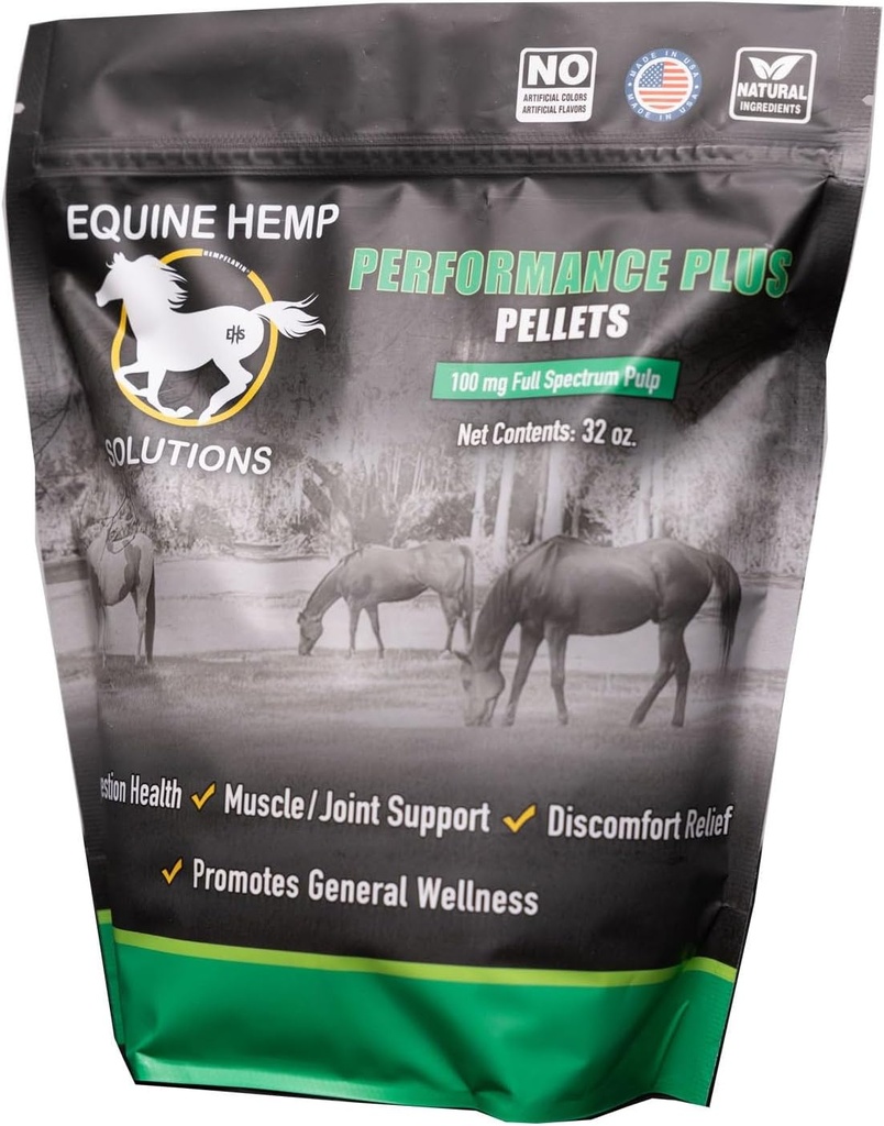 パフォーマンスプラスEquine麻サプリメント100mg - 32オンス - PRCA、WPRA、WSTR、RSNCの公式Equine麻製品