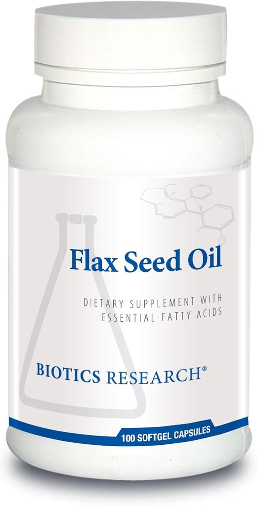 Biotics Research Flax Seed Oil Each Capsule Contains 1,000 of Pure Flax Seed Oil. Cold Pressed from Certified organically Grown Flax Seed. Heart Health. 100 Softgels