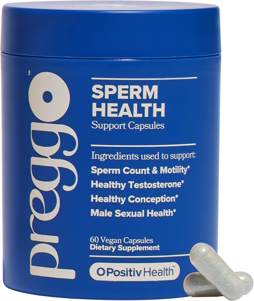 O Positiv Preggo Sperm Health Capsules for Men - OBGYN-Formulated for Improved Sperm Count & Motility with Tongkat Ali, NAC, Alpha Lipoic Acid – Male Reproductive Health, 60 Count (Pack of 1)