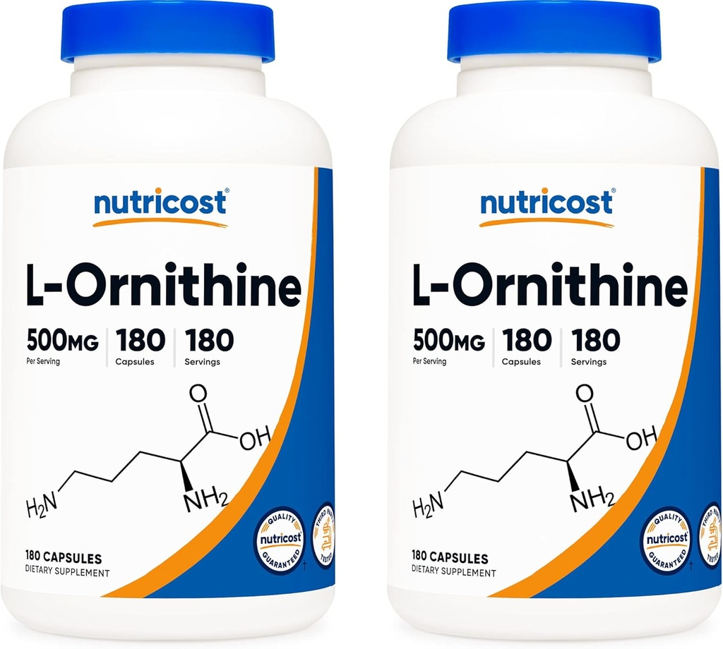Nutricost L-Ornithine 500mg; 180 Capsules (2 Bottles)