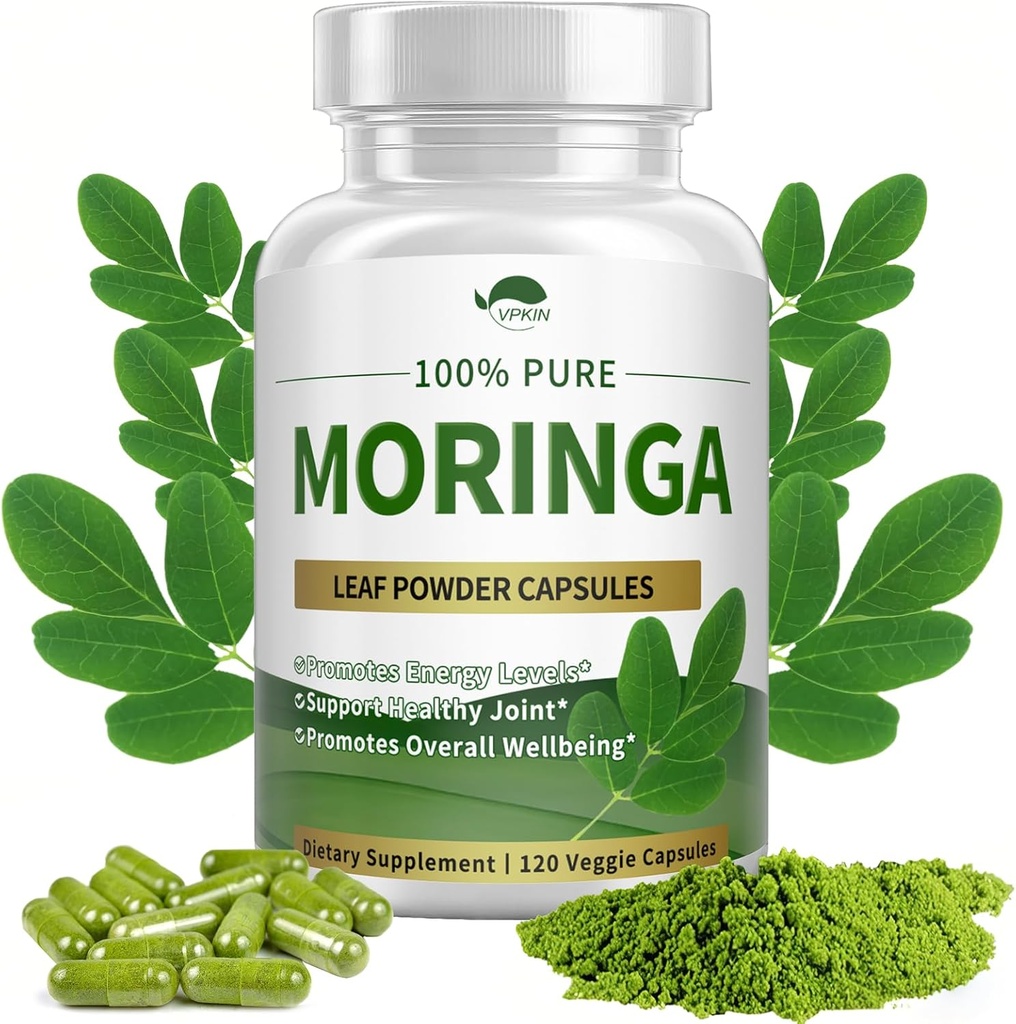 有機Moringaの粉のカプセル、純粋なMoringa Oleiferaの葉の粉のカプセル1000mgのエネルギー、免除及び接合箇所の健康、Veganおよび非GMO、120のカプセルのためのMoringaの補足
