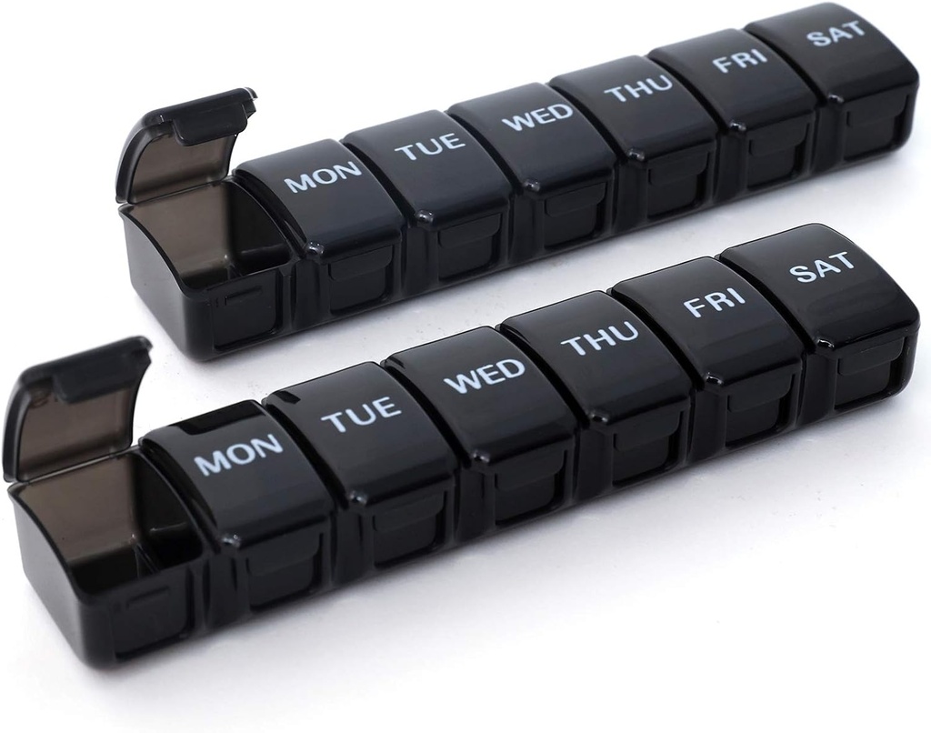 2つのパックの小さい週刊の丸薬のオルガナイザー、ピル/ビタミン/魚油/補足のためのポケットの毎日の丸薬箱(黒)