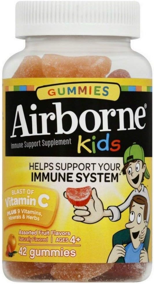 Airborne 500mg Vitamin C + Zinc Immune Support Supplement Gummies for Kids, Assorted Fruit Flavor, Gluten Free Crafted Blend with Powerful Antioxidants Vitamins C & E, 42 Gummies (4 Pack)