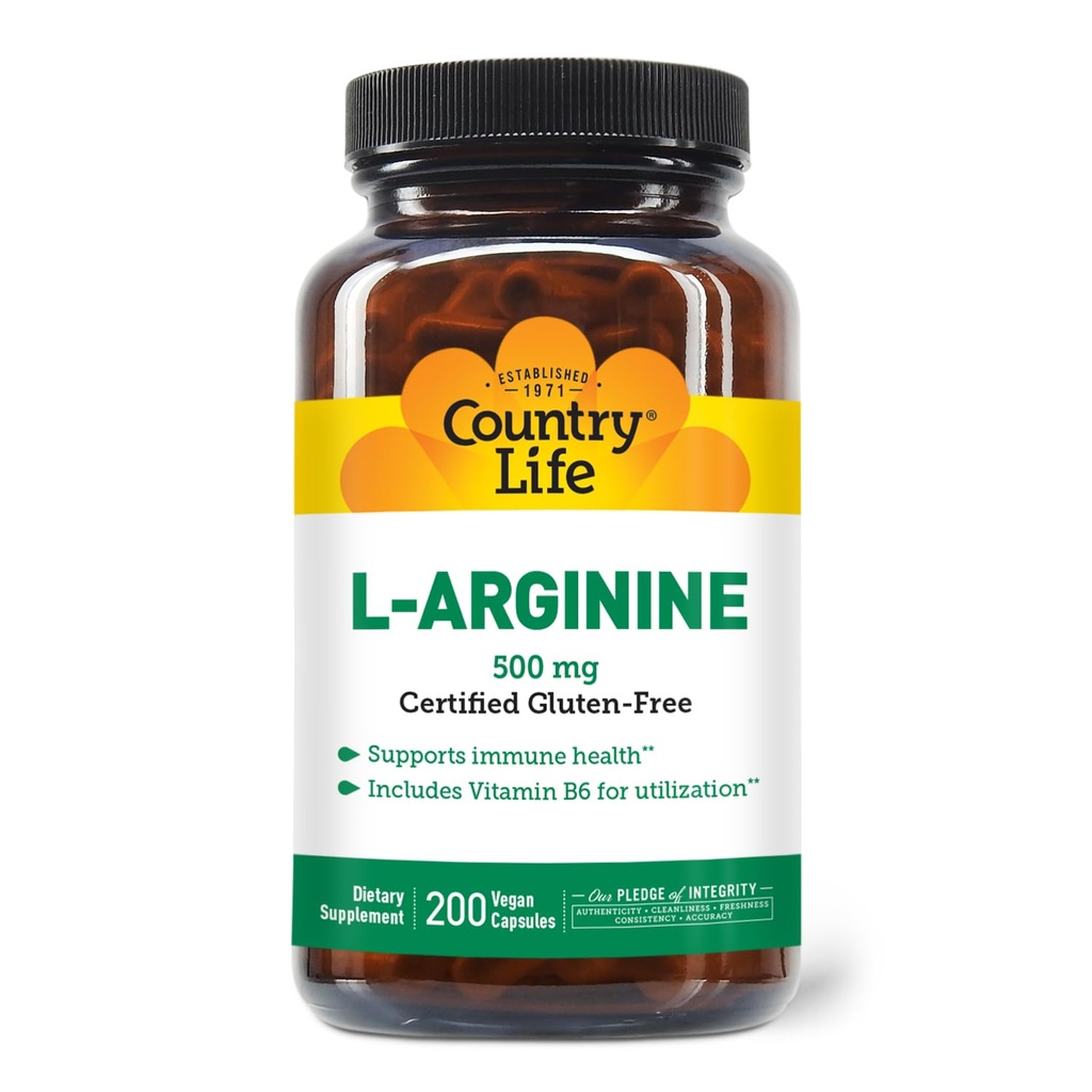 ビタミンB-6、500mg、200ビーガンカプセル、認定グルテンフリー、認定ビーガンとカントリーライフL-アルギニンキャップ