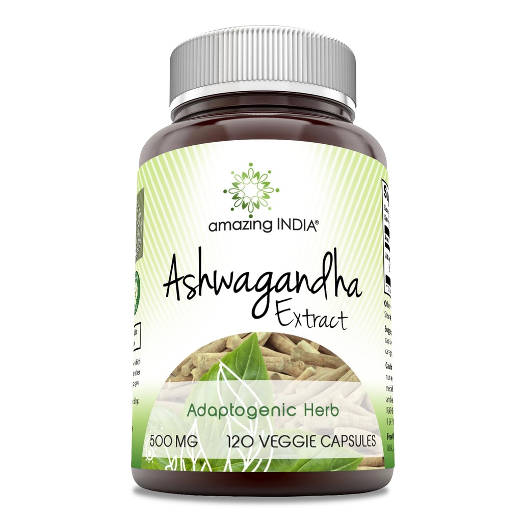 アメイジングインド アシュワガンダ 500mg ベジギーカプセルサプリメント | 天然アシュワガンダ製 | 非GMO | グルテンフリー(120カウント)