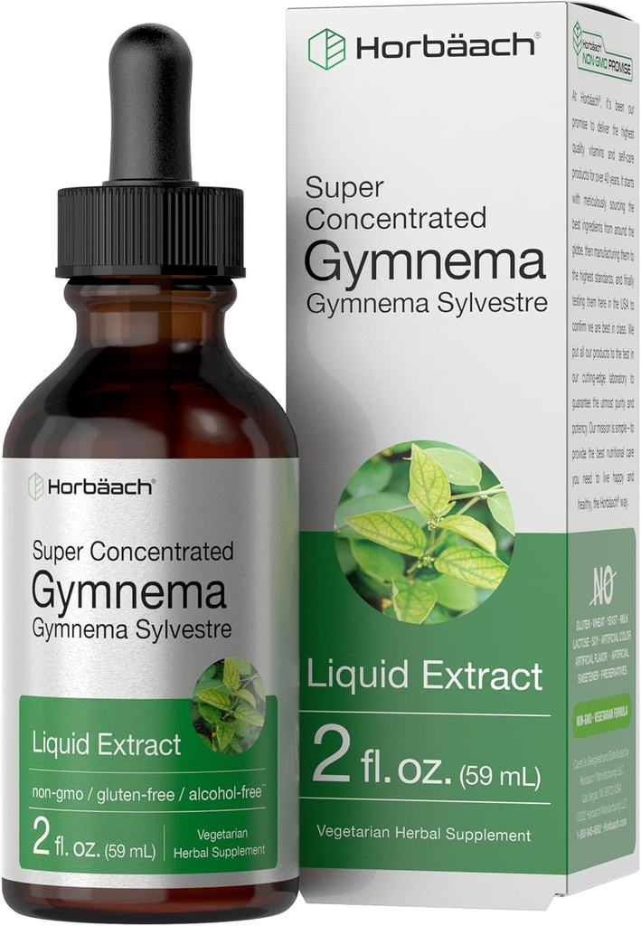 Horbäach Gymnema Sylvestre Liquid Extract | 2 fl oz | Alcohol Free Drops | Super Concentrated Supplement Tincture | Vegetarian, Non-GMO, Gluten Free