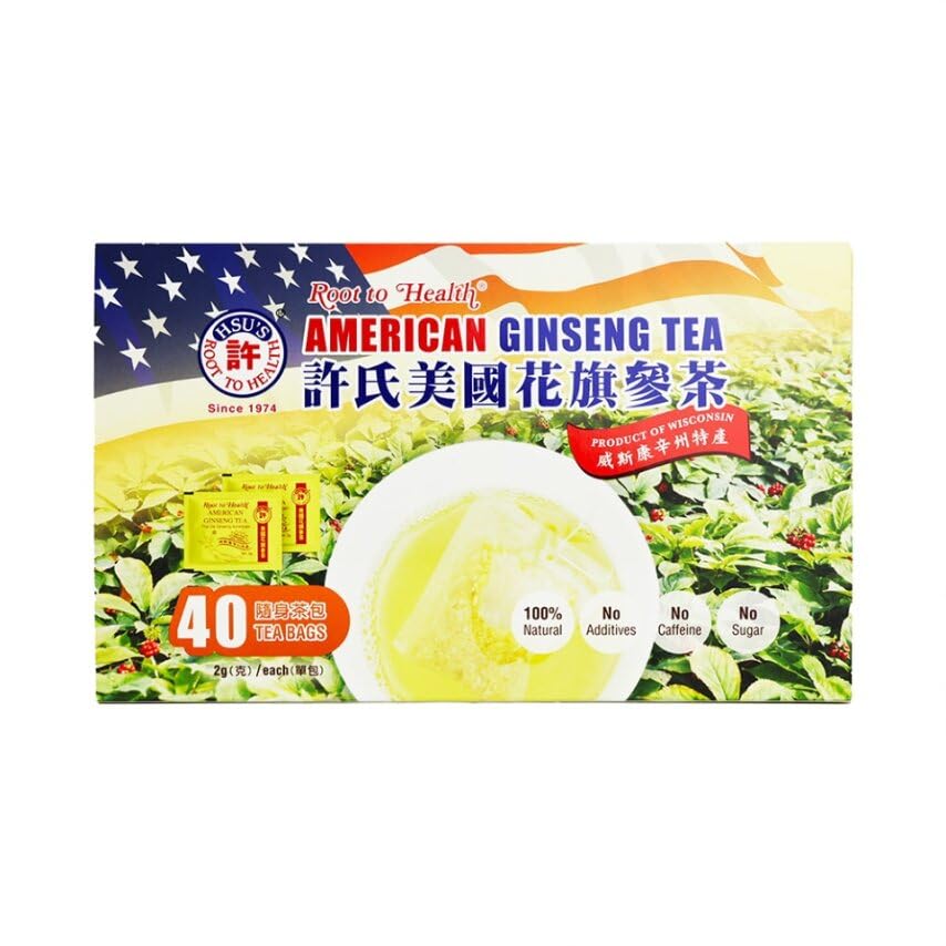 Hsu'sのSKU 1038のアメリカのGinsengのティー・バッグ40のct箱の花の印の茶製造者の西洋に渡る茶Wisconsin-Grown