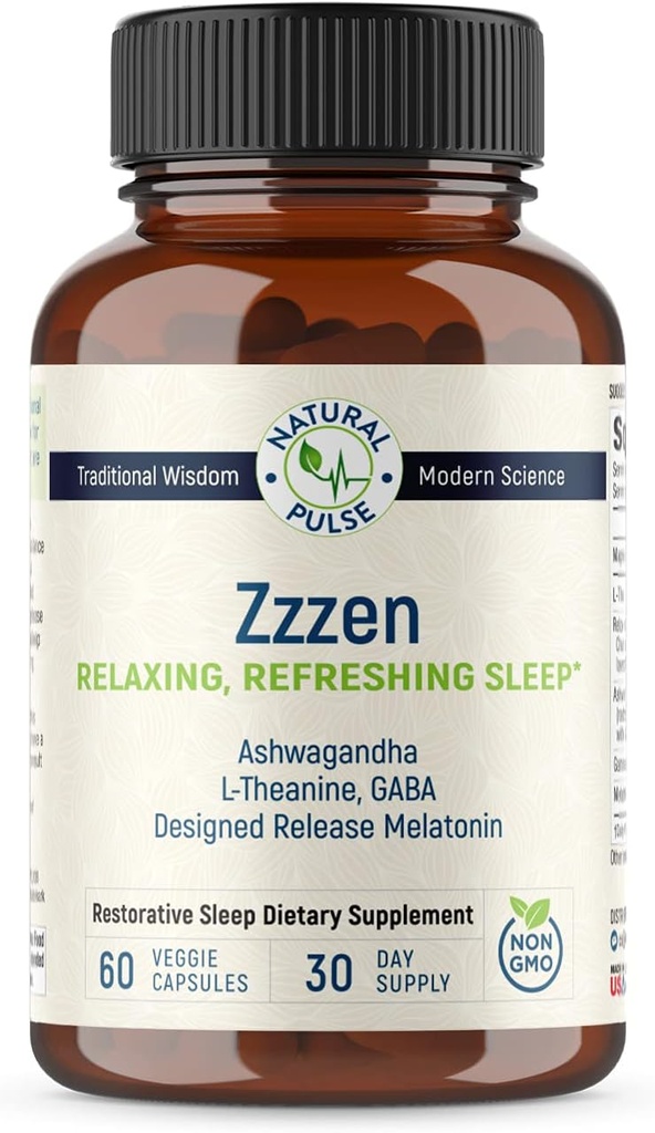 Zzzenは、リフレッシュ眠りをリラックスし、ストレスを軽減し、気分を改善します, L-テアニン, アシュワガンダ, GABA, 植物ブレンドとメラトニン, NonGMO, 大人の睡眠補助金 & サプリメント, 60キャップ