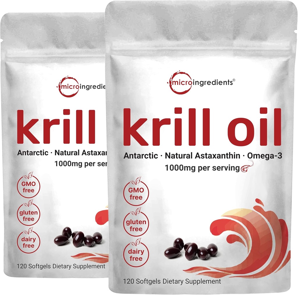 2パックのAntarctic Krillオイルの補足、サービングごとの1000mg、120の柔らかゲルそれぞれ、Omega-3s、EPA、DHA及びアスタキサンチン、サポート 脳の健康、優れたKrillオイルのカプセルの液体のSoftgels