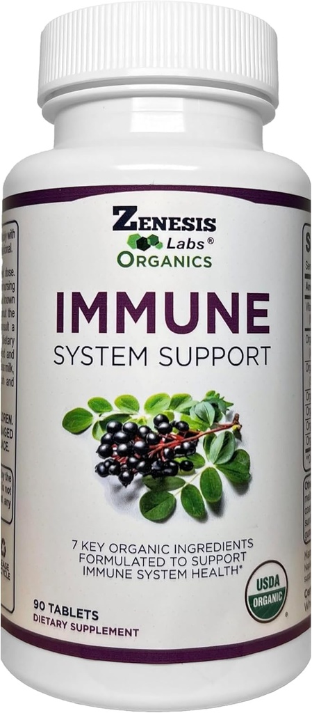 Zenesis Labs有機免疫サポートサプリメントビタミンC、Moringa、Elderberry、Astragalus、オレガノ、ジンジャー、ニンニク(90錠、30日の供給)