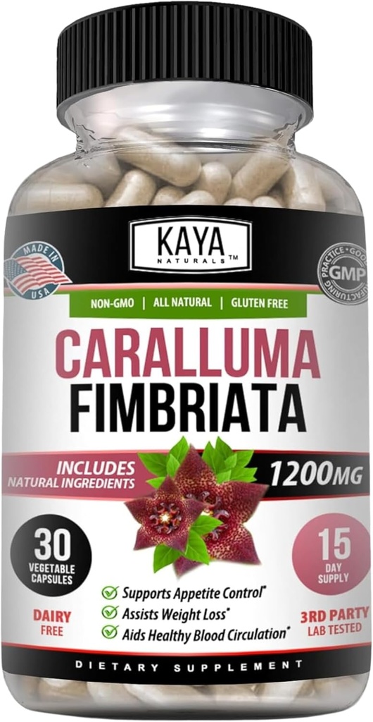 Kaya Naturals - Caralluma Fimbriata 1200mg High Potency Supplement | Maximum Strength Natural Endurance Support, Vegetarian Capsules (30 Count)