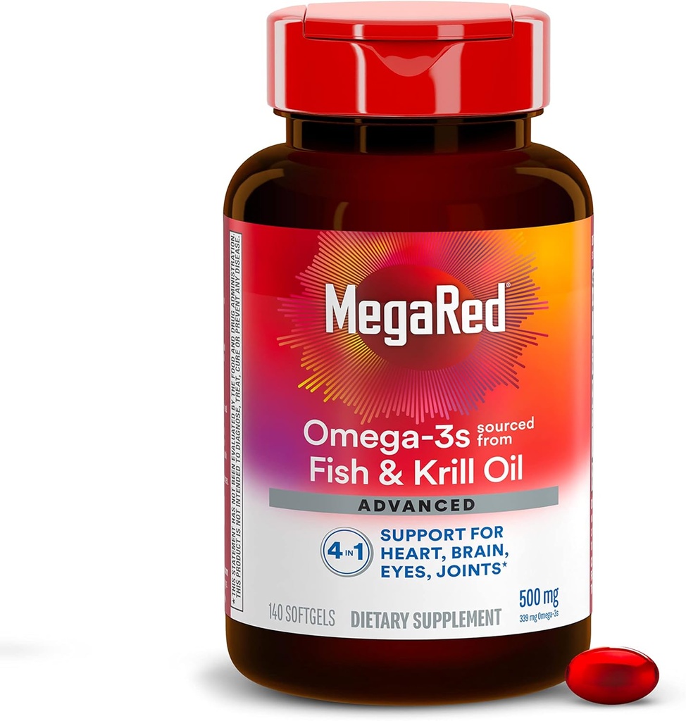 MegaRed Omega 3の魚油の補足+ Krillオイル500mgの高度4in1 EPA及びDHA Omega 3の脂肪酸のSoftgels (140cntのびん)、Phospholipidsの支持の頭脳の目の接合箇所及び中心の健康