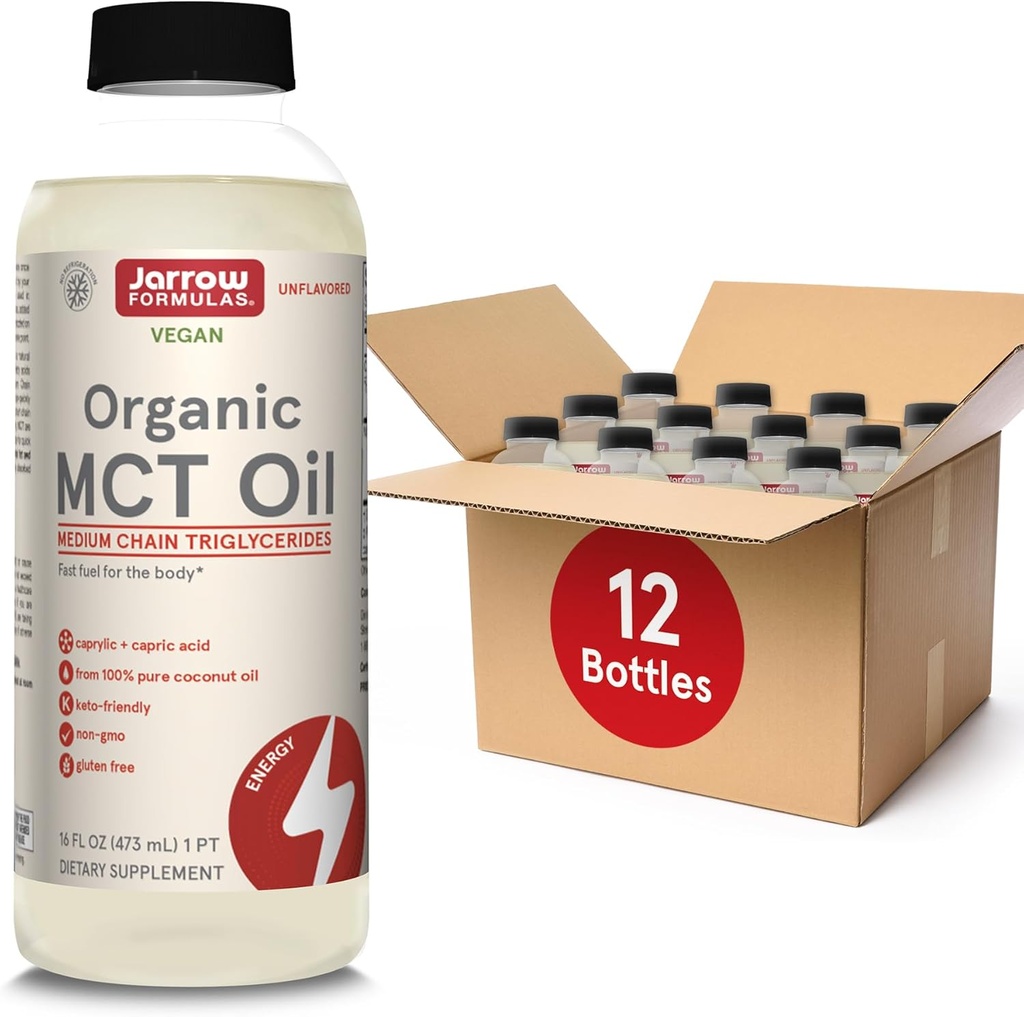 JarrowフォーミュラオーガニックMCTオイル - 16 fl oz - ブレイン&マッスルの高速燃料 - キャプリル(C8) + カプリル酸(C10) - ケトゲンダイエットフレンドリーサプリメント - 不燃(12のパック)