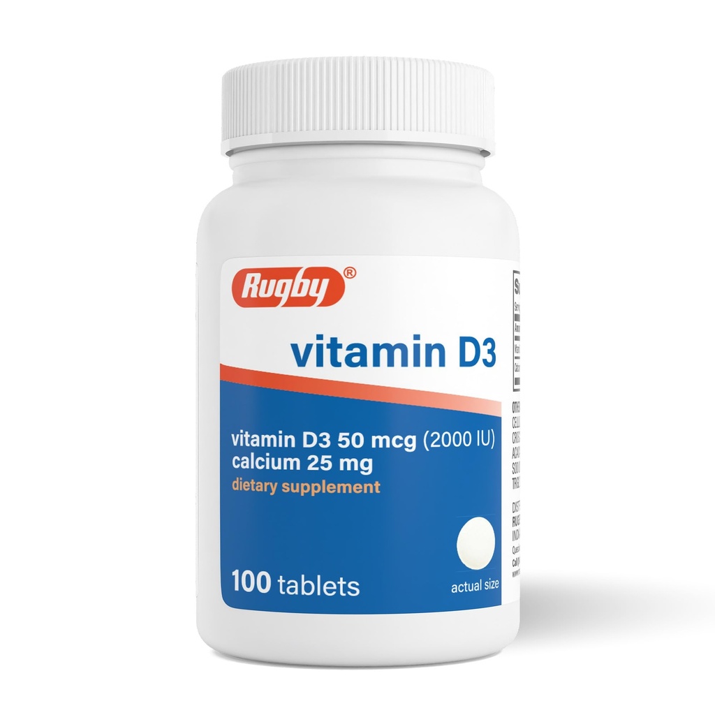 ラグビービタミンD3 2000 IU(50 mcg) - 骨、歯、免疫健康100錠のためのグルテンフリーの毎日のビタミンDサプリメント