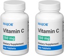 MAJOR Vitamin-C 250 mg Ascorbic Acid Tablets, 100 CT - Pack of 2
