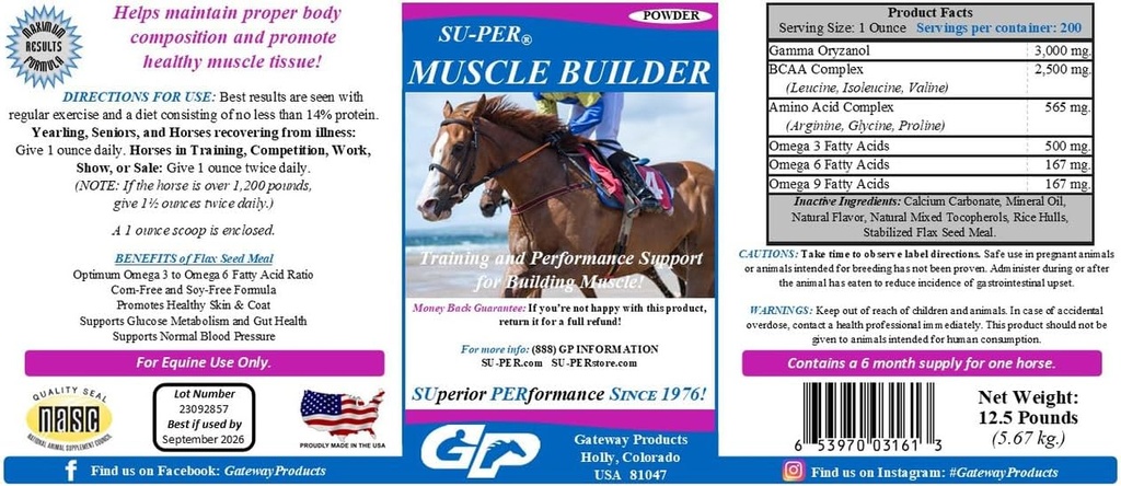 SU-PER筋肉ビルダー馬の補足-運動筋肉のための訓練そして性能サポート- 12.5ポンド、6か月の供給