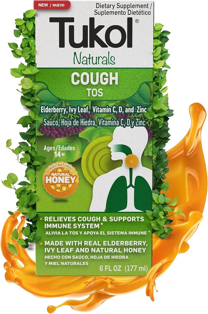 TUKOL Naturals Elderberry Syrup with Vitamin C, D, and Zinc, Immune Support Supplement with Natural Honey for Adults & Teens, Herbal Elderberry Boost for Immunity & Antioxidant Support, 6oz