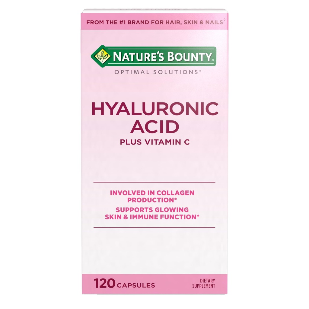 Nature's BountyビタミンCとHyaluronic酸サプリメント、Glowing Skin、免疫機能とコラーゲンの生産、120カプセル - 60日の供給、皮膚の健康のための最適なソリューションサプリメント