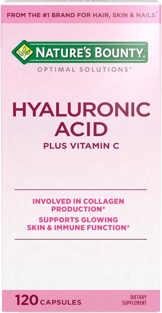 Nature's BountyビタミンCとHyaluronic酸サプリメント、Glowing Skin、免疫機能とコラーゲンの生産、120カプセル - 60日の供給、皮膚の健康のための最適なソリューションサプリメント