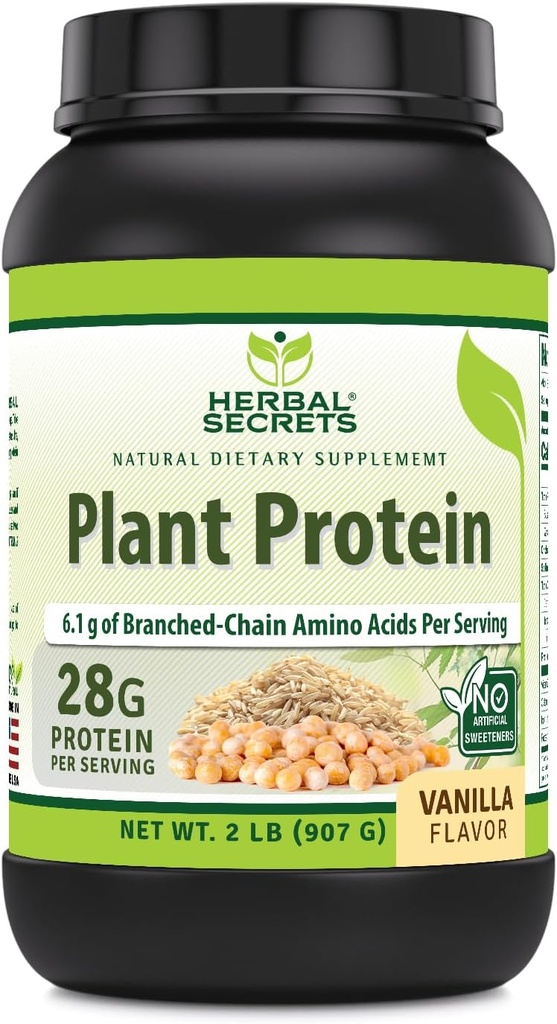 ハーブの秘密植物タンパク質2 Lbパウダー | サービングあたりの28グラムタンパク質 | 6.1グラムBCAA | ビーガンサプリメント | 23サービング | アメリカ製(2 Lb、バニラ)