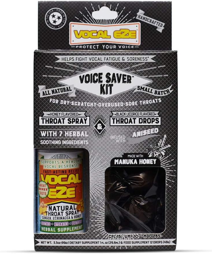 Vocal Ezeボイスセーバーキット、Voccal Herbal Throat Spray (1)と (12) Manuka Honey Drops | Relieve Sore, Hoarse, Fatigue, Throatのドライネス | 免疫サポート、天然成分(Aniseed)