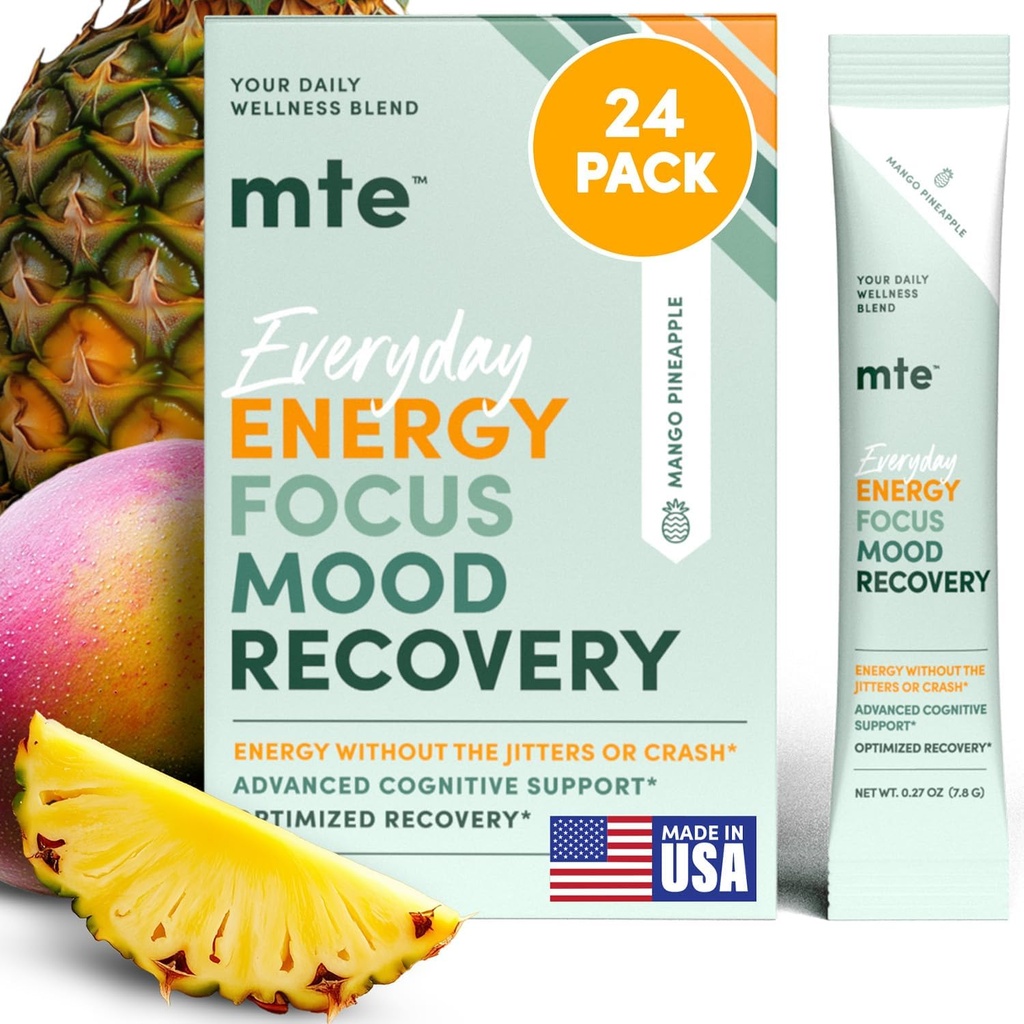 MTE Healthy Energy Drink Powder Packets | Caffeine Free & Sugar Free Energy | Boosted Focus and Productivity | 24 Drink Pouches | Paraxanthine Nootropic Supplement