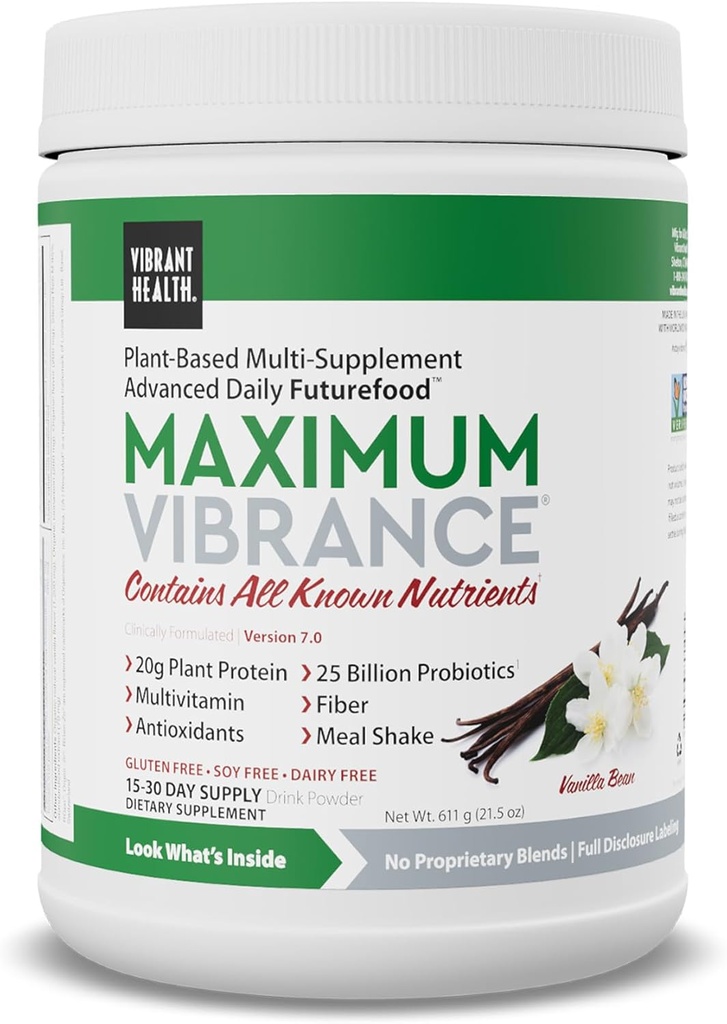 Vibrant Health, Maximum Vibrance, Complete Vegan Meal Shake with Plant-Based Protein, Vanilla Bean, 15 Servings