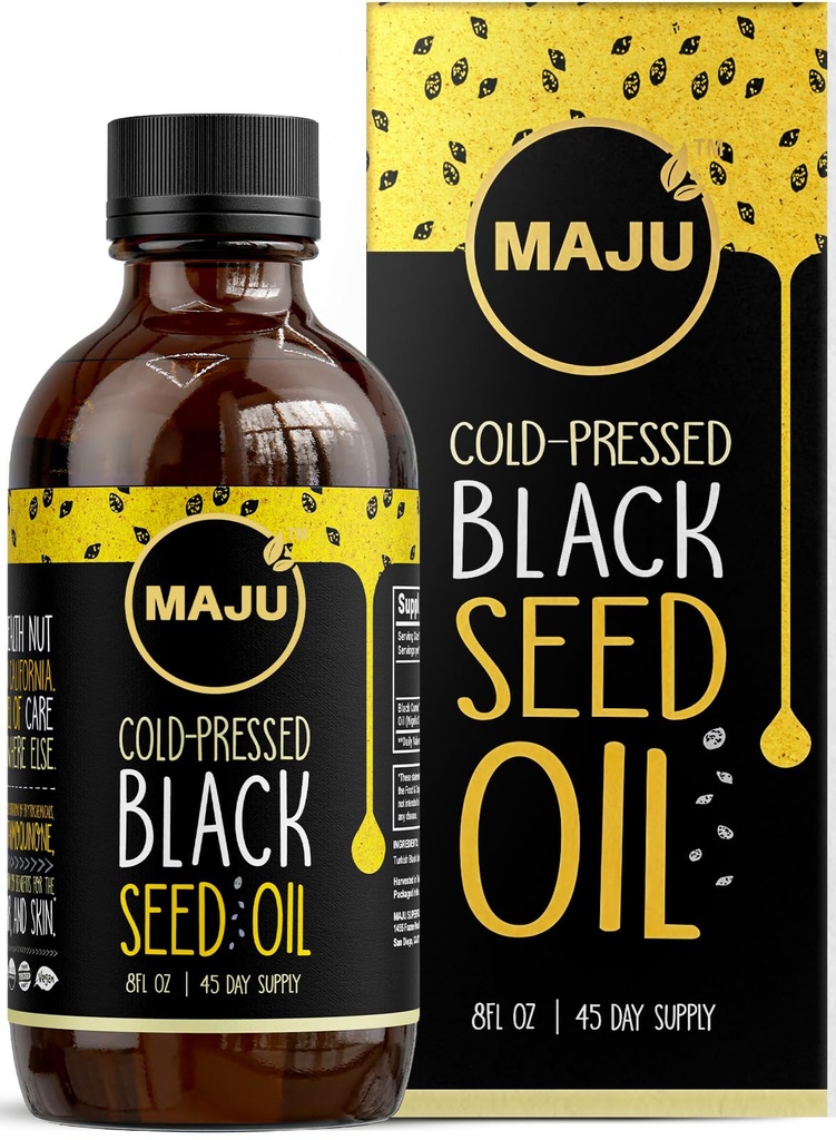 MAJUの黒の種油 - 3 回 Thymoquinone、風邪-押された、100%のトルコの黒の Cumin の種油、液体の純粋な Blackseed オイル、ガラス ビン、8 oz