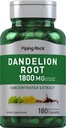 パイピングロックダンデリオンルートカプセル | 1800mg | 180カウント | ハーブサプリメント | 濃縮エキス | グルテンフリー・非GMO