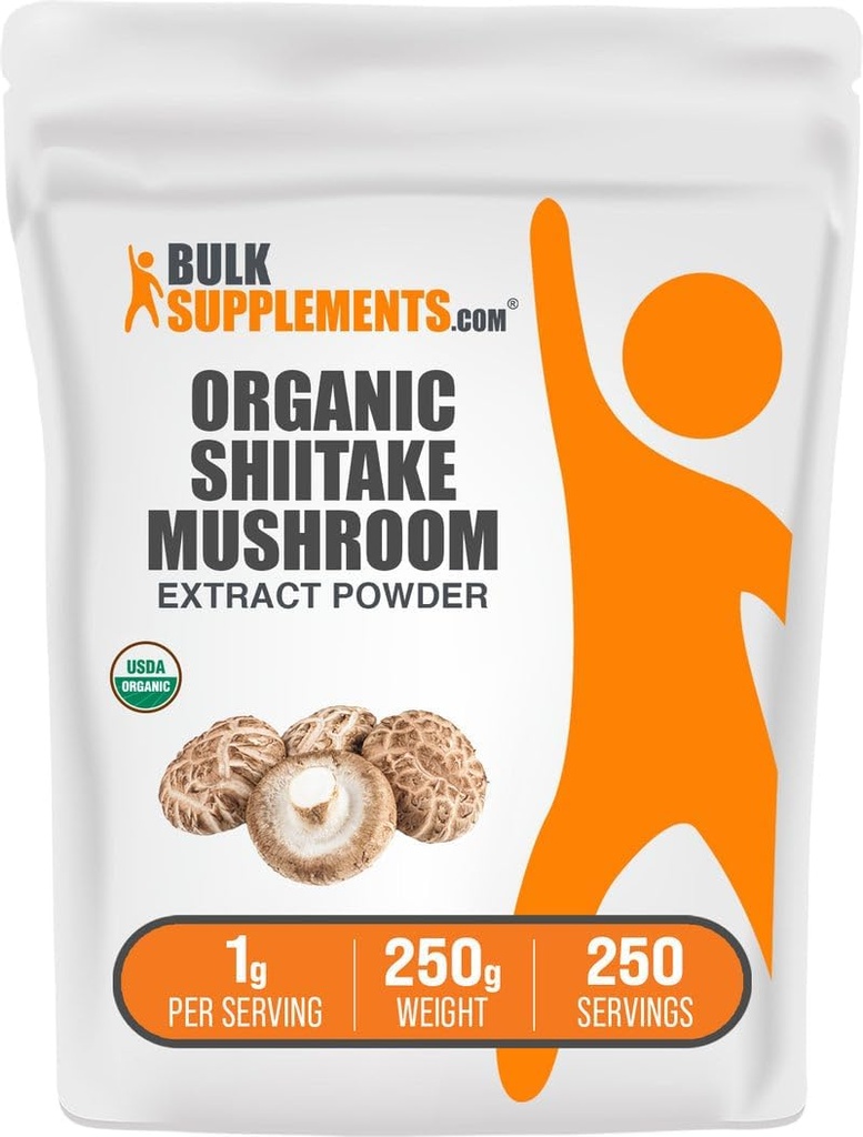 BulkSupplements.comオーガニックシイタケエキスパウダー - 有機シイタケマッシュルームパウダーサプリメント、免疫サポート - ビーガン&グルテンフリー、サービングあたり1g、250g(8.8オンス)(パッケージ1)