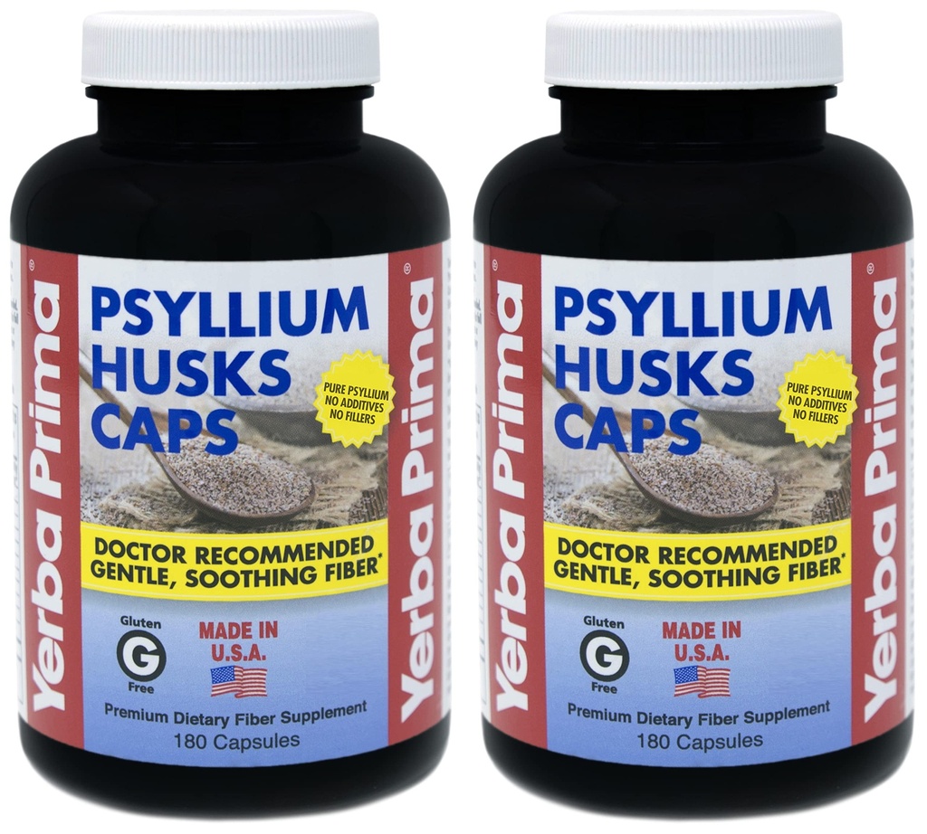 Yerba Prima の syllium のカプセル - 180 のカプセル(2 のパック) - Swallow 繊維の補足 - コロンの清潔 - 腸の健康 - 非 GMO のグルテンフリー