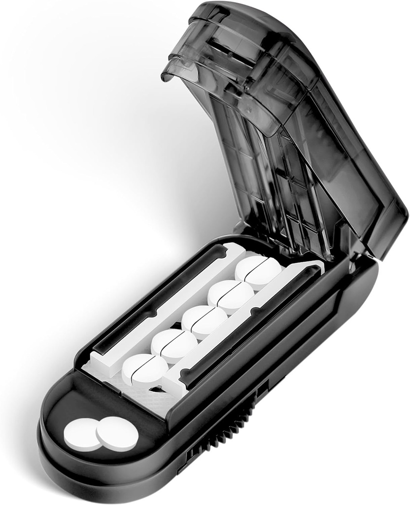DUBSTAR Pill Cutter Splitter for Small and Tiny Pills, Multiple Pill Cutters for Small or Large Pills, Adjustable Pill Splitter with Centering Device and Blade Guard for Multi Tablets (Black)