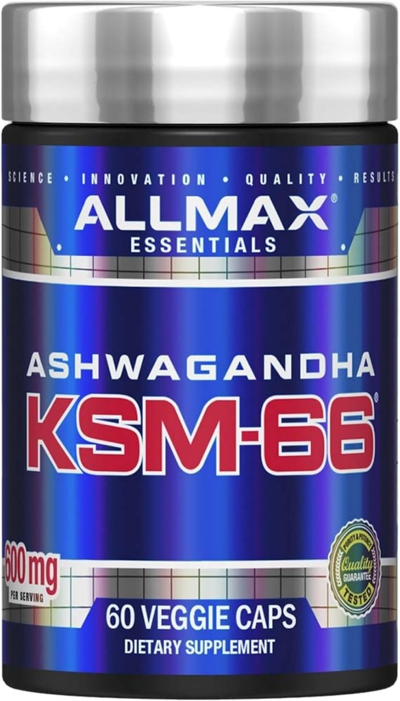AllMAX エッセンシャル Ashwagandha KSM-66 (60 ベジギーキャップ) - 筋肉の強度と回復を増やす - 非GMO、グルテンフリー - 30 サービング