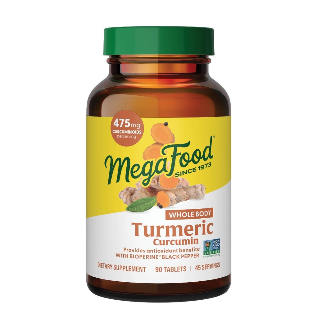 MegaFood 全ボディ ターメリック クルクミンの補足-黒いコショウ及びビタミンCのターメリック 補足- 475 mgのサービングごとのクルクミノイド-酸化防止及び免疫 サポート-ビーガン- 90のタブレット、45のサービング
