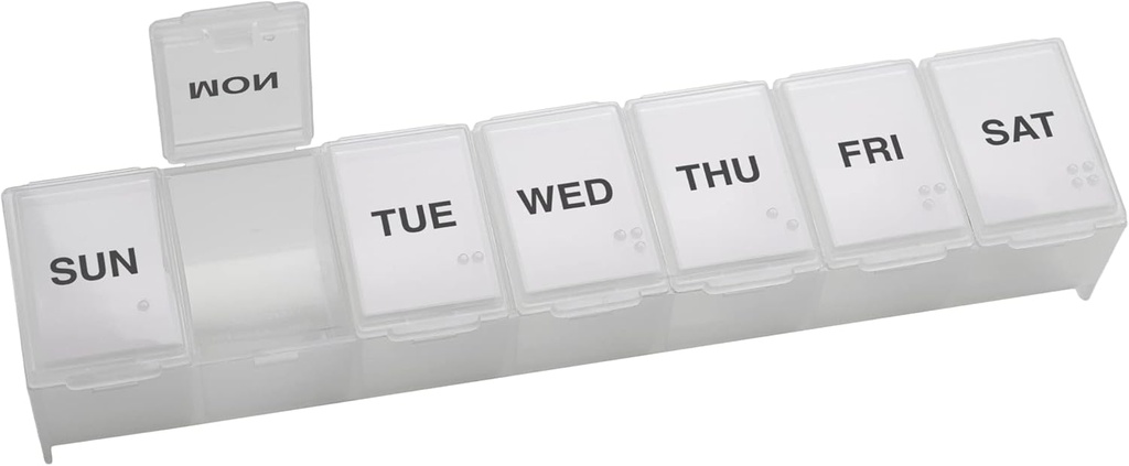 EZY DOSEウィークリー(7日)デイリーピルケース、医療プランナー、ビタミンオーガナイザー、サプリメントコンテナ、便利で使いやすい、大型コンパートメント、旅行フレンドリー、クリア、米国製、BPAフリー