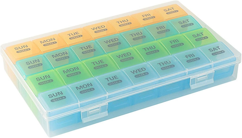 毎月の丸薬オーガナイザー 1 日ダストプロフ ケース、余分な大きい 4 週の丸薬箱 1 日、28 日ピル コンテナ 1 日、週1 ビタミン ケース、魚油のための毎日の薬オーガナイザー