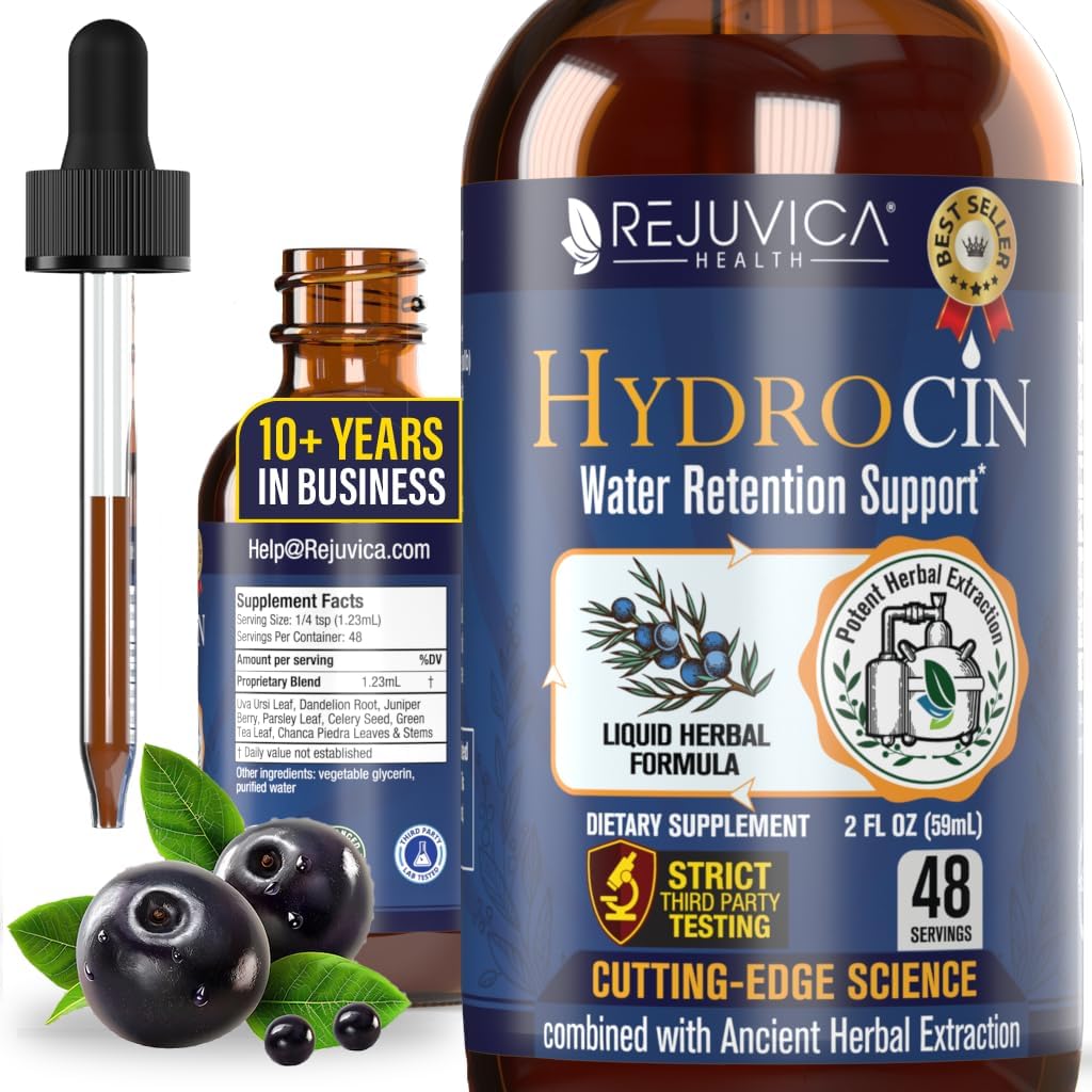 Hydrocin - Advanced Diuretic Water Retention Support Supplement - Liquid Delivery for Better Absorption - Dandelion, Uva Ursi, Juniper Berry, Celery Seed, Green Tea & More!