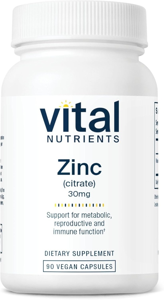 Vital Nutrients Zinc Citrate 30mg | Easily Absorbed Immune Support Supplement* | Vegan Zinc Supplement | Gluten, Dairy, Soy Free | Non-GMO | 30mg | 90 Capsules