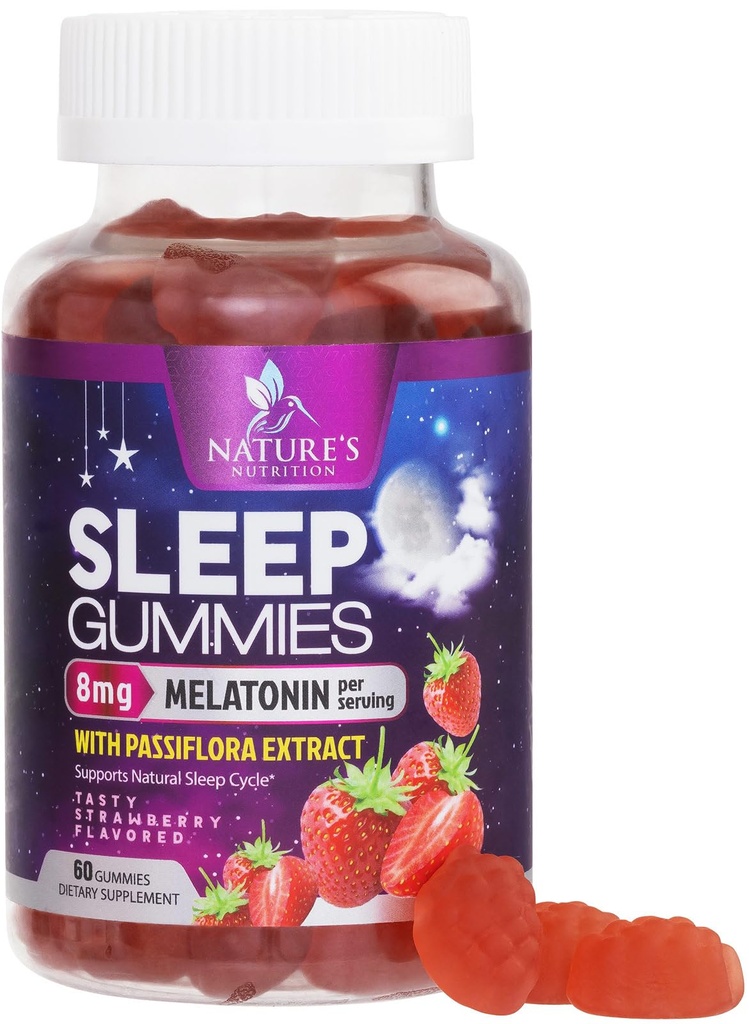 大人のための眠るガミー 余分な強さ8mg - 残りの眠りのためのパッシフローラ抽出物とメラトニン - 速い代理のメラトニン睡眠ガミーサプリメント、ビーガン、非GMO、おいしいイチゴ味 - 60グミ