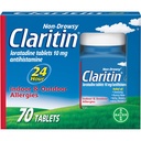Claritin 24 時間アレルギー薬、非眠性の処方強度アレルギー救済、Loratadine Antihistamine錠、70 カウント