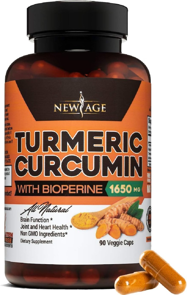 NEW AGE Turmeric Curcumin with Bioperine Capsules - Natural Joint & Healthy Support with 95% Standardized Curcuminoids for Potency & Absorption - Non-GMO, Gluten Free (90 Count (Pack of 1))
