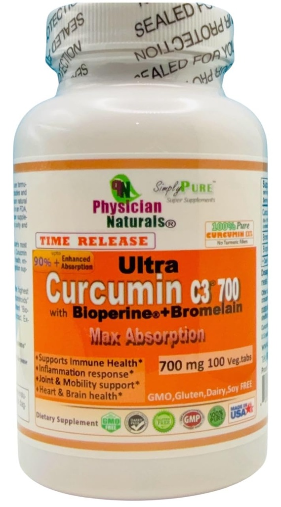 超クルクミンC3の時間解放のwのBioperineおよびBromelainの時間解放700mg 100 Veg.tabsの最高の吸収
