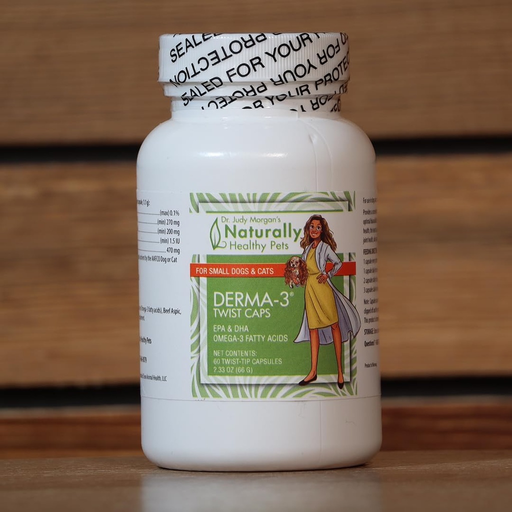 Dr. Judy Morgan's Naturally Healthy Pets Derma-3 Omega3 Fish Oil Twist Caps for Dogs and Cats (Small)